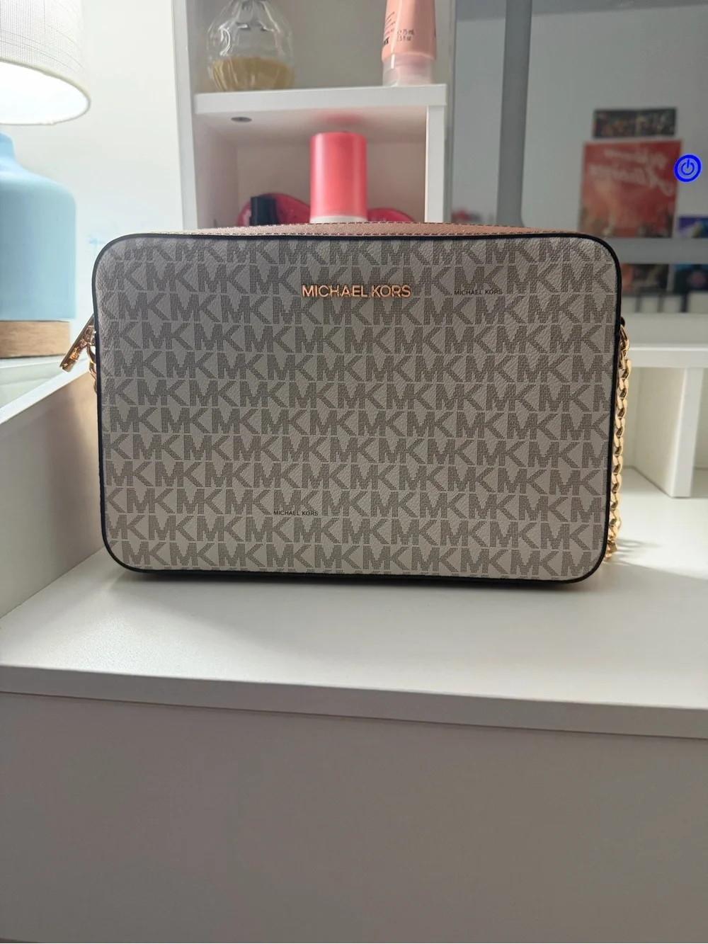 Michael Kors Beige Quilted Logo Interior Crossbody